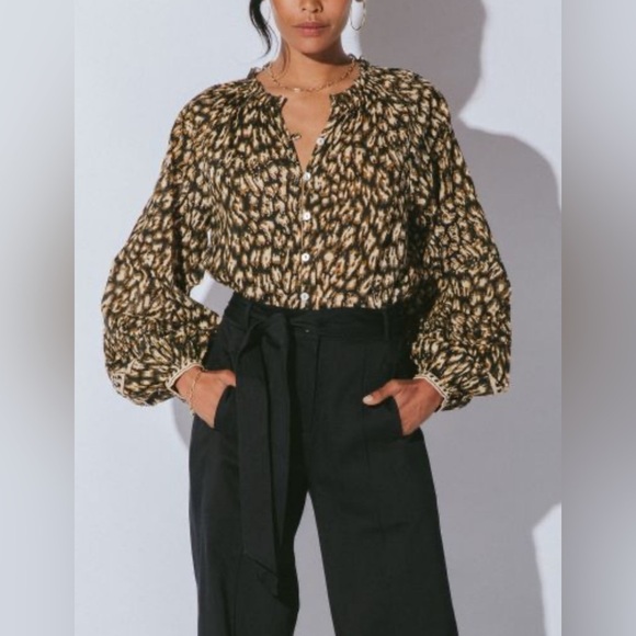 Cleobella Alicia Blouse Animal Print Peasant Boho Women Medium Organic Cotton - Picture 1 of 11